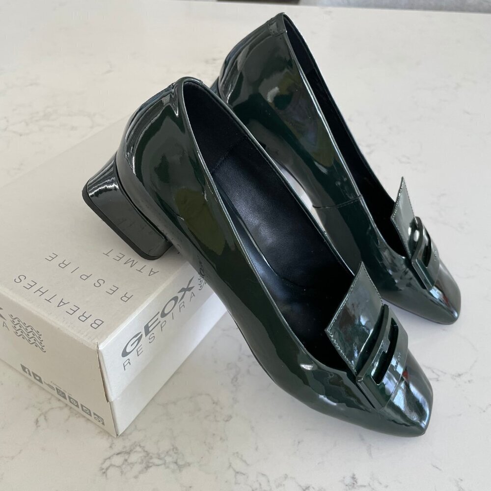 Geox Respira Vivyanne Italian Patent Leather Shoes Dark Forest Green Sz 10 NIB - Picture 3 of 12